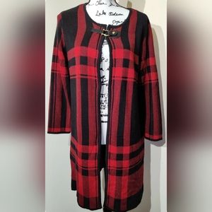 NWT $109 Anne Klein Black/Red 34 " Long Cardigan NWT